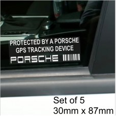 5 x PORSCHE GPS Tracking Device Security WINDOW Stickers 87x30mm-Cayman,Boxster,911,918 Spyder,Car,Van Alarm Tracker